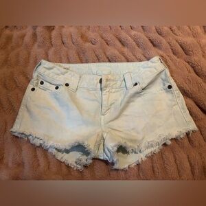 True Religion Light Blue Frayed Jean Shorts